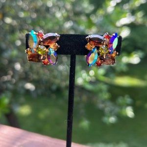 VTG Aurora Borealis AB Rhinestone Gold Earrings